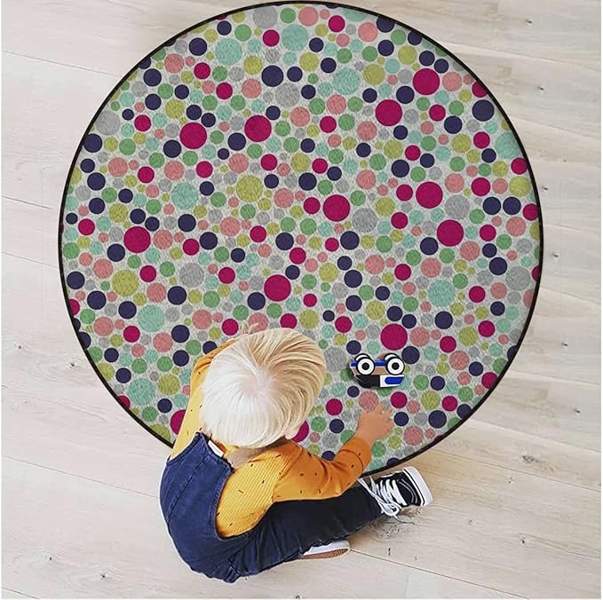 Abstract Chair Mat for Hardwood Floor Noise Cancelling Gaming Chair Mat Round Anti-Slip Office Chair Mat for Home Office Gaming Room Colorful Polka Dots Circles StripedMulticolor Diameter 60 in