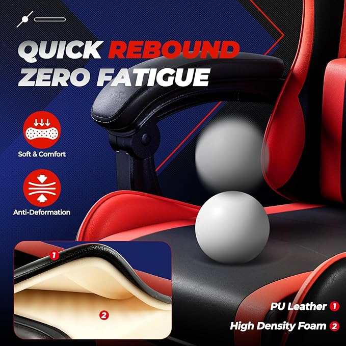 Auto Dynasty Ergonomic Gaming Chair High-Back Office Chair w/Adjustable Lumbar Support Linkage Armrest Headrest &amp Footrest 350LBS Recliner Swivel Computer Game Racing Chair Red/Black