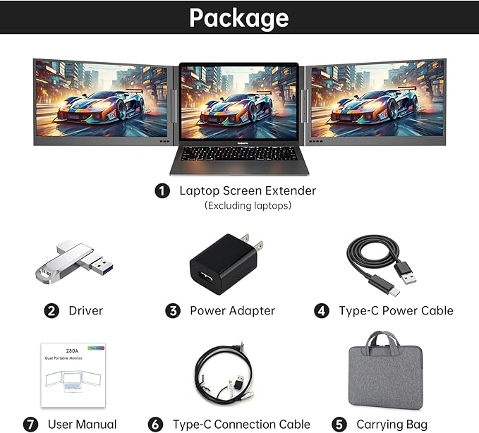 MT-VIKI 15.6 inch Laptop Screen Extender Potable Monitor for Laptop Only One USB-C Cable Connection Compatiable with Win/Mac (M1~M5) FHD 1080P 360° Rotation【Included Carrying Bag】
