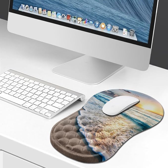 Hokafenle Ergonomic Mouse Pad Wrist Support Wrist Rest Mousepad for Carpal Tunnel Pain Relief with Integrated Memory Foam Slope Massage Bulge (11.8x7.9 inchBeach Sunset