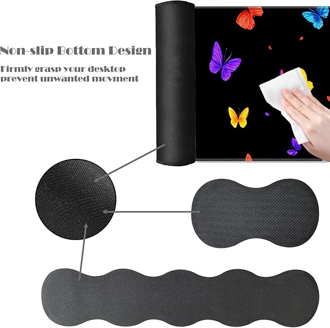 Ergonomic Keyboard Wrist Rest &amp Mouse Pad Wrist Rest SetXL Gaming Desk Mat 31.5x 11.8Non-Slip BaseMemory FoamEasy Typing Pain Relief for Office &amp HomeButterflies