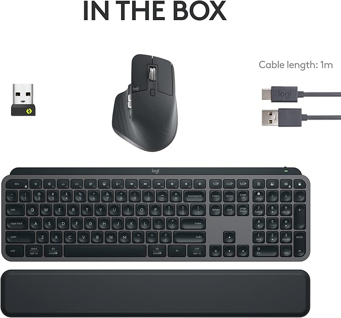 Logitech MX Keys S Combo - Performance Wireless Keyboard and Mouse with Palm Rest Customizable Illumination Fast Scrolling Bluetooth USB C for Windows Linux Chrome MacColor Graphite.