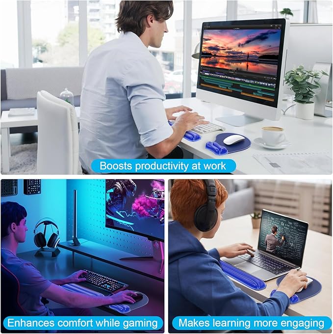 Gel Mouse pad &amp Keyboard Wrist Rest Set Ergonomic Keyboard and Mousepad with Wrist Support Keyboards Wrist Rest Computer Keyboards Pad Cooling Gel Blue