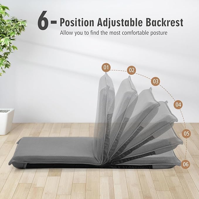 S AFSTAR Adjustable Floor Chair Cushioned Lounger Recliner with 6-Position Comfortable Back Support &amp Thick Padded Lazy Sofa Floor Gaming Chair Floor Seat for Gaming Reading Meditation (Grey)