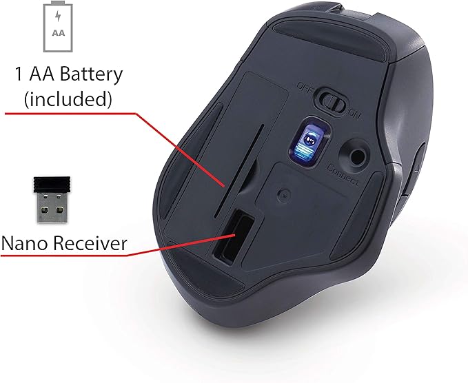 Verbatim 2.4G Wireless Ergonomic LED Silent Mouse - Noiseless and Silent Click Computer Mouse with Nano Receiver for Mac and PC - Red