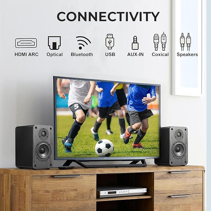 LONPOO Powered Bookshelf Speakers - Wireless 100W RMS Bluetooth with eARC - Powerful Home Music System - Home Theater Systems Studio Monitors