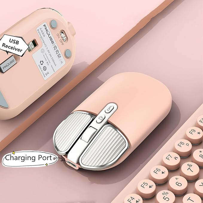 YOCUNKER Wireless Mouse 2.4G Rechargeable Silent Slim Computer Mouse with USB Receiver 3 DPI Back to Desktop Button Cordless Mice for PC Laptop Computer Desktop Windows Mac OS Office (Pink)