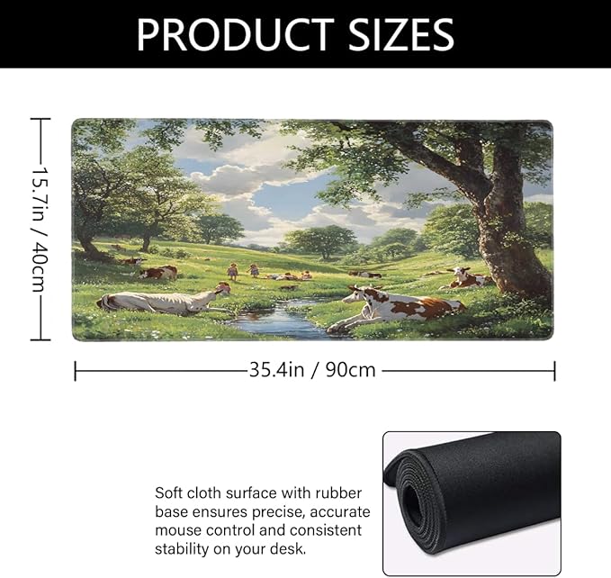 Forest Tree Cow Large Mouse Pad Gaming Mousepad Desk Mat for Desktop Computer Keyboard Waterproof Mouse Mat Desk Pad with Non-Slip Base for Game School Office Home 35.4 x 15.7