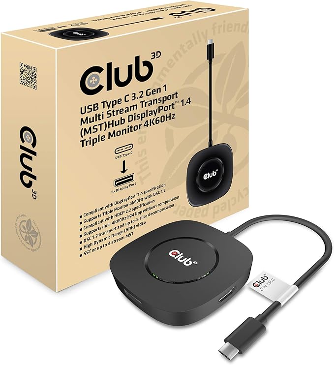 Club 3D CSV-1550 USB3.2 Gen2 Type-C(DP Alt-Mode) to DisplayPort Triple Monitor 4K60Hz M/F MST hub