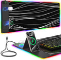 Mouse Pad with Foldable Phone Holder &amp Wireless Charger XXL RGB Gaming Mousepad 31.5x15.8 Large Desk Mat for Keyboard Black Desk Pad with Dual Qi Charging Station | 11 Colors 5 Modes | Waterpr