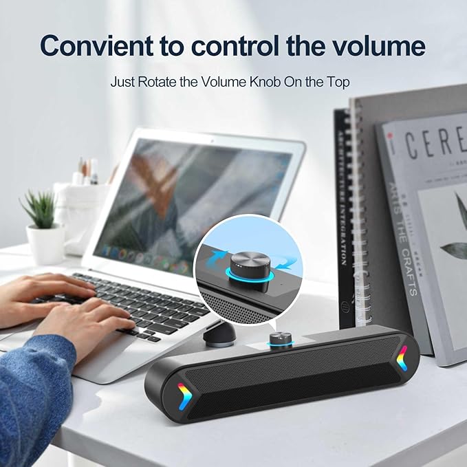 LENRUE Computer Speakers for DesktopPC Speakers with Basic Stereo Sound &amp Colorful Lights Single USB for Both Power and AudioDesktop Laptop Sound Bar Speakers for GamingMoviesMusic