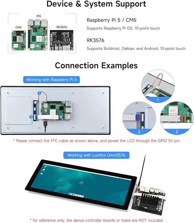 waveshare 12.3inch DSI Capacitive Touch Screen Compatible with Raspberry Pi 5 / CM5 and RK3576 720 × 1920 IPS 10-Point Touch Optical Bonding Toughened Glass Panel