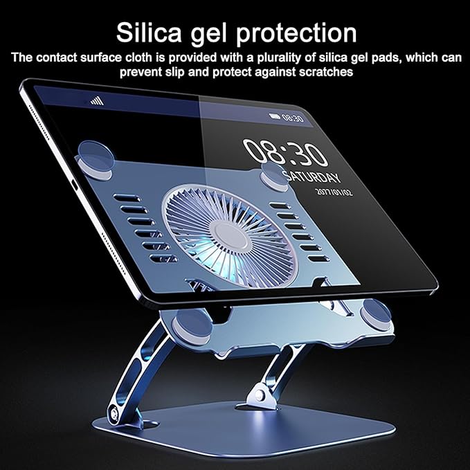 Laptop Cooler Cooling Pad Stand - Slim Ergonimic Laptop Stand for Desk 3 Speed Cooling Fan Adjustable Height Laptop Cooling Stand for MacBook 11-15.6 Inch Blue &amp Gray