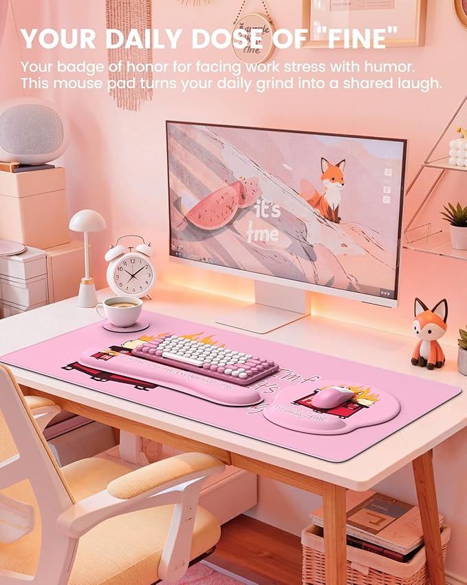 HAOCOO Funny Mouse Pad with Wrist Rest Ergonomic Mouse Pad with Wrist Support 4-in-1 Cute Desk Mat Set Keyboard Wrist Rest Office Desk Accessories