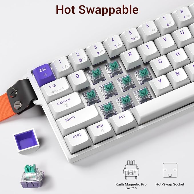 Hexgears HK-K22 Gaming Keyboard with Hall Effect Magnetic Switch Rapid Fast Magnetic Keyboard with Adjustable Trigger 8000Hz Polling RGB Backlit 65% Compact Keyboard Design for PC(White)