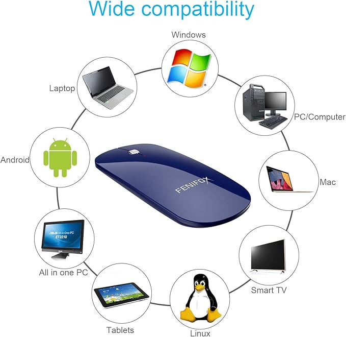 FENIFOX Bluetooth Mouse Slim Whisper-Quiet Mini Flat Portable Mobile Mice Rechargeable Compatible with LaptopPCAndroid Windows Tablet (Deep Blue)