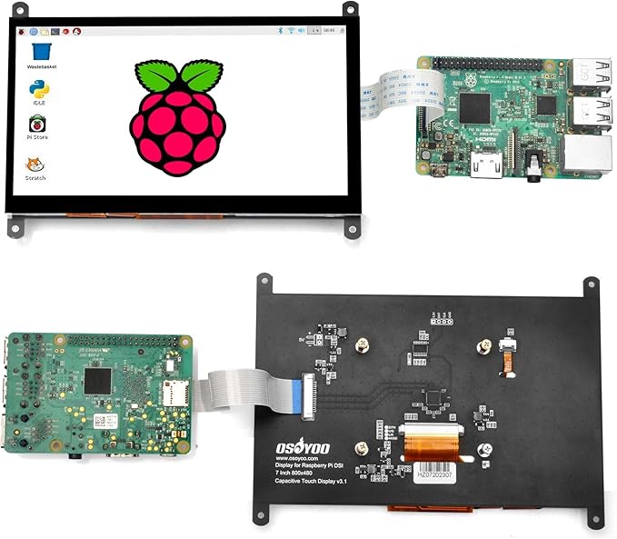 OSOYOO 7 Inch DSI Touch Screen LCD Display 800x480 for Raspberry Pi 5 4 3A 3B+ 2 - Portable Capacitive Touchscreen Monitor with DSI Cable - Great for DIY IOT Circuits and Coding Beginners