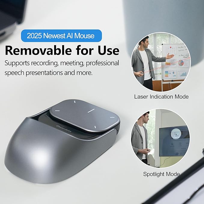 2026 Upgraded AI Voice Mouse - Wireless Air Mouse with AI Voice Assistant12 Languages Translation Meeting Transcription &amp Summary - Detachable Computer Mouse (Silver)