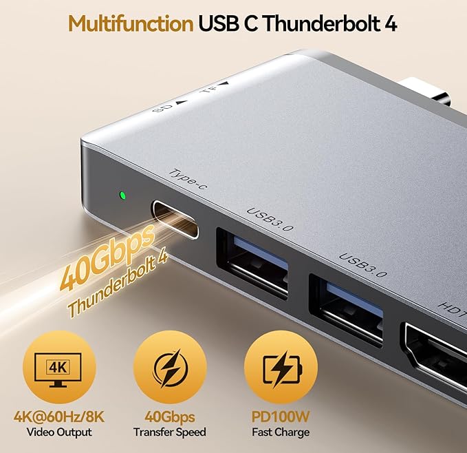 Surface Pro 12 Docking Station - 8-in-1 Triple Display USB Hub with Dual 4K HDMI Thunderbolt 4 (4K@60Hz 40Gbps 100W PD) 2 USB 3.0 SD/TF Audio for Surface Pro 12 Accessories