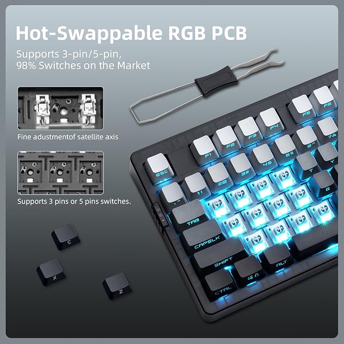 ZORNHER ZH980 Silent Mechanical Keyboard95% Black &amp White Silent Gaming Keyboard with Number PadLighted Up PBT KeycapsKeyboard Quiet Silent SwitchesHot-SwappableRGB Backlit