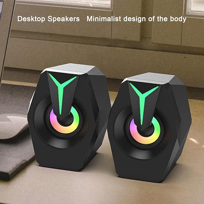 Wired SpeakerUSB Computer Speakers with RGB Lights Mini Portable Soundbar with 3D Surround Stereo and Play Anti-Slip Design USB Powered Laptop Speakers for Desktop Laptop PC(Black)