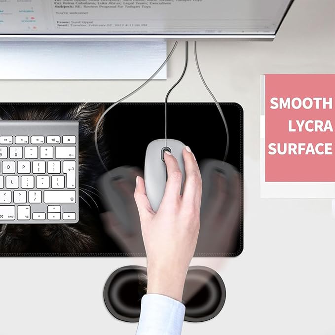 Mouse PadLarge Desk Mat Set 4in1 XL Mousepad + Keyboard Wrist Rest+Mouse Wrist Rest+Coaster with Ergonomic Desk Pad for Home Office Table Computer Cover -Kitten with Bright Blue Eyes