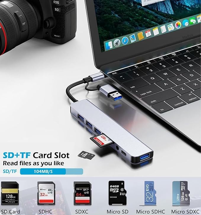 USB Hub 8 in 1 USB A/C to USB 3.0 USB 2.0 8 Ports Portable USB Splitter USB Docking Station Extender USB3.0 Audio Compatible with LaptopPC Phones