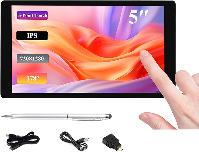 5inch Capacitive Touch Screen 720×1280 5-Point Touch IPS HDMI LCD Display Compatible with Raspberry Pi 5/4B/3B/Zero/Zero W/Zero 2W/Pico/Pico W/Pico 2/Win 11/10/8.1/8/7/Jetson Nano/Jetson Orin Nano