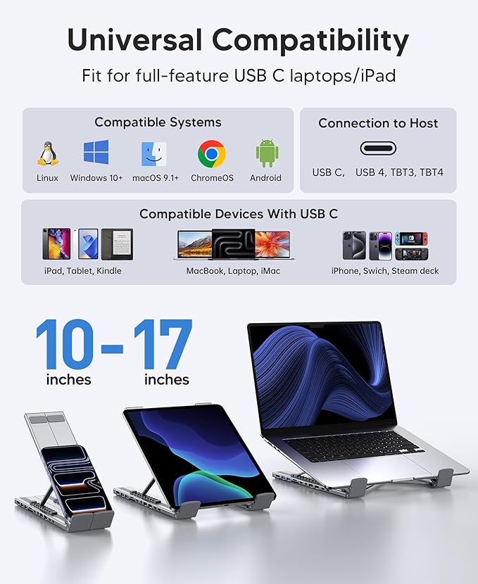 Laptop Docking Station Stand Dock Tablet Stand 11 in 1 USB C Hub with 4K@60Hz HDMI2 USB3.02 USB2.0PD 100WUSB C 3.0+SD/TF+Audio Universal Dock Station for MacBook Pro/Air/Dell/HP/Surface/Lenovo