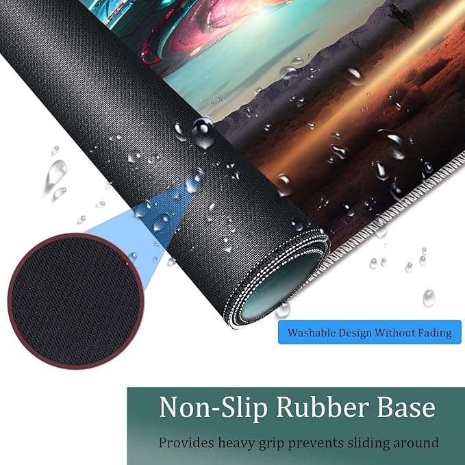 Large Game Mouse Pad + Wrist Support Pad + Coffee Coaster Desk Pad with Sewn Edges Anti-Slip Set pad Suitable for Office Work and Home - Colorful Alien UFO