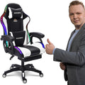 Video Gaming Chair with FootrestGame Chair with Bluetooth SpeakersComputer Chair with LED LightsErgonomic Massage Gaming Chair with Massage Function360°Swivel 90°-135° Adjustment Backrest (White)