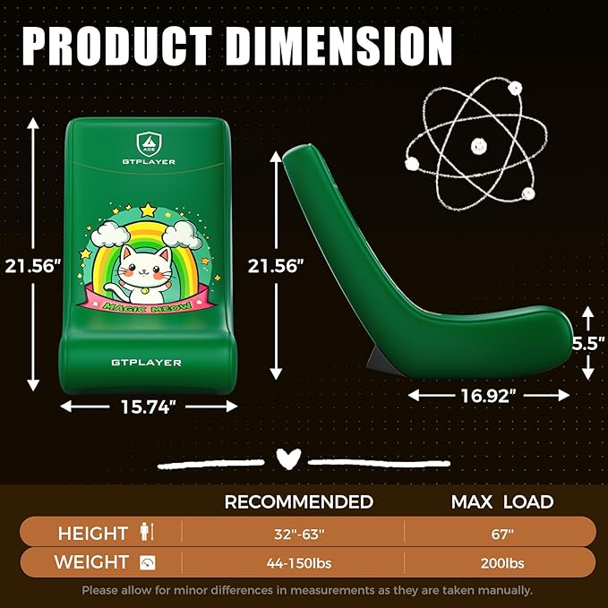 GTPLAYER Gaming Floor Rocking Chair – Rocker Floor Game Chair with Angle Limiter Stylish Patterned Design Comfortable Video Game Seat Green Cat Pattern