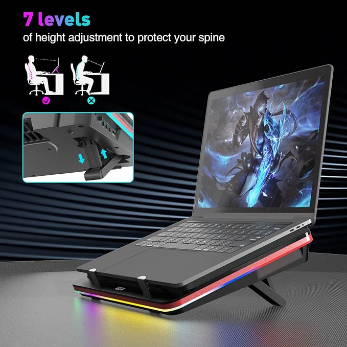GT500 Powerful Turbo-Fan (5000 RPM) RGB Laptop Cooling Pad with Infinitely Variable SpeedSeal Foam for Rapid Cooling Gaming LaptopDust Filter for Protect Laptop13-17.3inch Laptop Cooler
