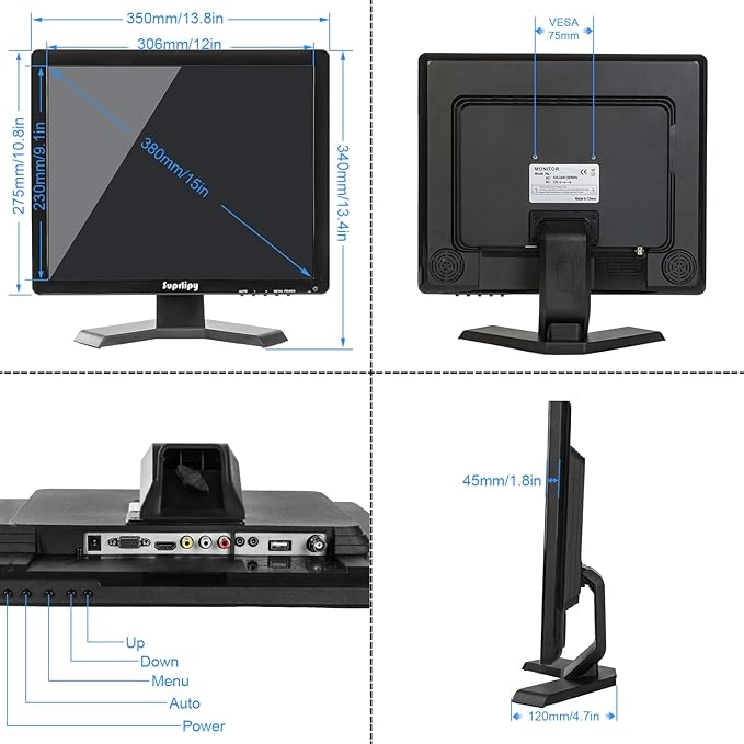 15 Inch Touch Screen Monitor 1024x768 Support HDMI VGA AV USB BNC 10 Points Capacitive Touch TFT LED Monitor for Laptop PC Xbox PS5/PS4 Switch POS Systems Built-in LounSpeakers