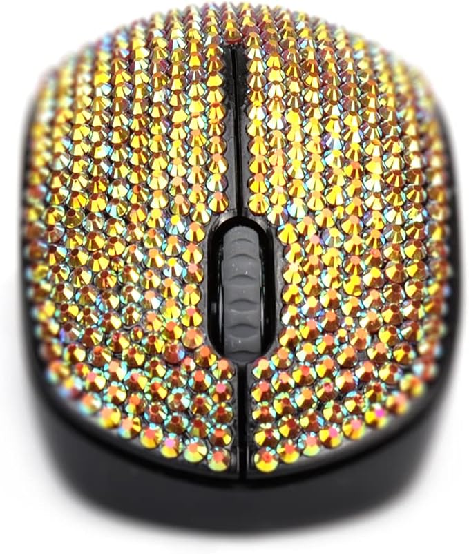 SA@ Luxury 6 Colors Bling Crystal Rhinestone 2.4G Wireless Mouse for Laptop Notebook PC Computer MacBook Gifts for The Office (Gold Colorful)