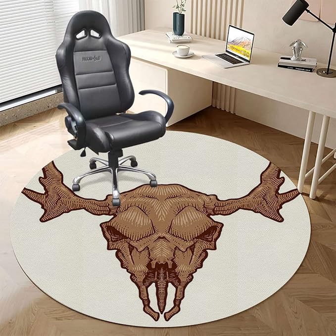Brown White PU Leather Hardwood Floor Gaming Chair Mat Cartoon Animals Nature Hipster Round Floor Mats for Office Chair Desk Chair Anti Slip Floor Protector for Rolling Chair Animal Diameter 35.4 in