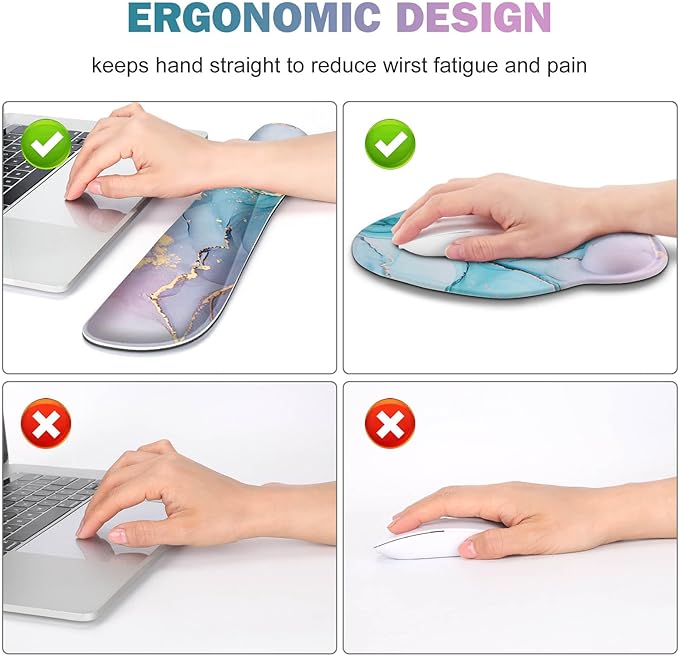 ToLuLu Desk Mat XXL Large Mouse Pad Wrist Support Set4 in1 Gaming Mousepad Desk Pad+ Ergonomic Mouse Pad with Wrist Rest + Keyboard Wrist Rest+Coaster for Home Office Computer Blue Glitter Marble