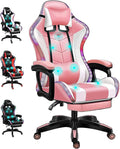 Gaming Chair with Bluetooth Speakers RGB LED Lights &amp Footrest Massage Computer Gaming Chair/Video Game Chair for Adults &amp Teen Enhance Gaming ExperiencePink