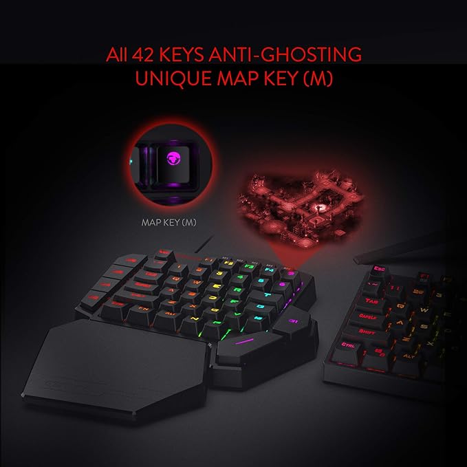 Redragon K585 DITI Wired One-Handed RGB Mechanical Gaming Keyboard 42 Keys Type-C Professional Gaming Keypad w/Upgraded Hot-Swappable Socket 7 Onboard Macro Keys &amp Detachable Wrist Rest
