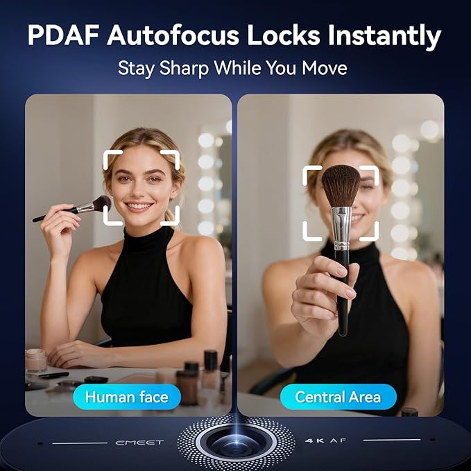 EMEET C60E 4K Webcam with Tripod Streaming Camera with PDAF Autofocus Dual Microphones Auto Light Correction 73° FOV Plug &amp Play USB Webcam for Live Streaming Gaming &amp Real-Time Interact