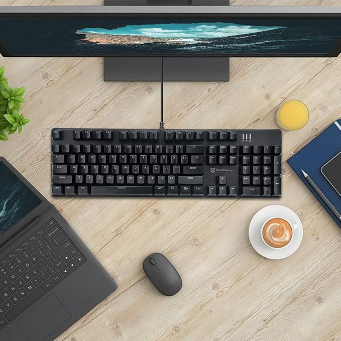 Brown Switch Black Full Size Mechanical Gaming Keyboard | 104 Keys US Layout Ice Blue Backlit Wired PC Gaming Keyboards | Hot Swappable LED Backlit Wired Mechanical Computer Keyboards