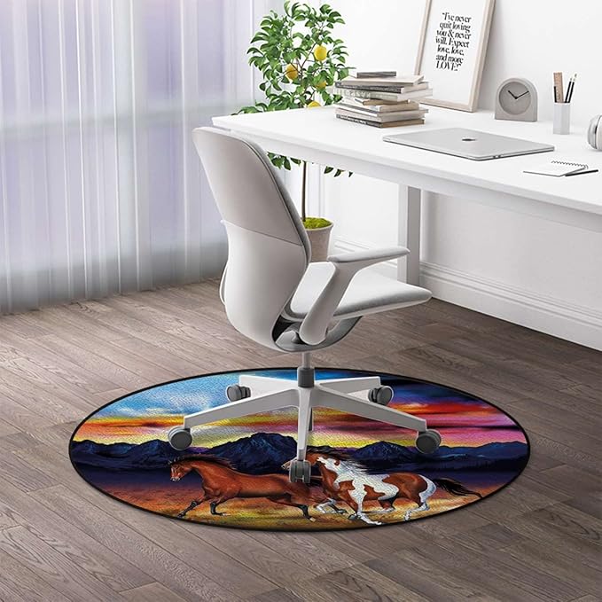 MulticolorRound Office Chair Mats Home Rolling Gaming Chair Mat Running Wild Horses at Sunset Rustic Landscape Round Chair Cushion for Office and Home Decoration Chair Cushion Diameter 43.3 in