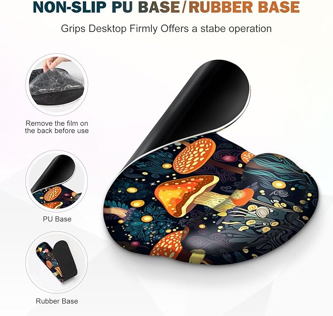 Gaming Mouse Pad Large Desk Mat Cute Desk Pad Protector 4in1 XXL Mousepad + Keyboard Wrist Rest+Mouse Wrist Rest+Coaster Set with Ergonomic Desk Pad for Home Office Table Computer Lovely Mushroom