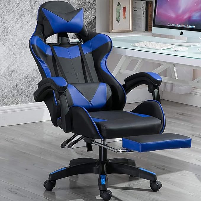 Office Chair Gaming Chair Computer Chair Andrgonomic Swivel Computer Chair with Headrest FootrestHigh Back Gaming Chair Racing Game ChairHeight Adjustable Gamer Chair PU Leather Office Cha