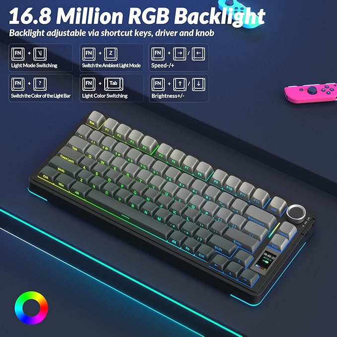 AULA S75 PRO Wireless Mechanical Keyboard with Screen&ampKnob Tri-Mode Hot Swappable Gaming Keyboard 75% Pre-lubed Switches RGB Backlit Side Printed PBT Keycaps Creamy Sounding Computer Keyboard