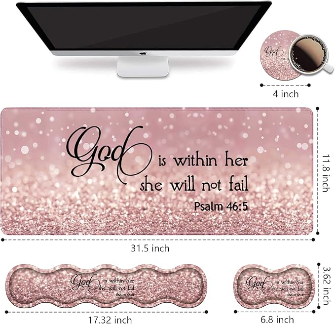 Ergonomic Keyboard Wrist Rest &amp Mouse Pad Wrist Rest Set Large XXL Gaming Desk Mat 31.5x 11.8 Non-Slip Base Memory Foam Easy Typing Pain Relief for Office &amp Home Quote Bible Verses Psal