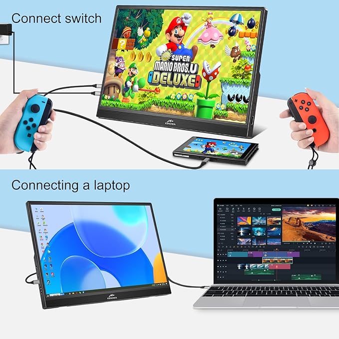 Kenowa Touchscreen Portable Monitor 14 Inch HDR 1080P IPS External Display with USB C HDMI and Speakers &amp Stands Travel Monitor Second Screen for Laptop Phone PC Mac Xbox PS4 Switch