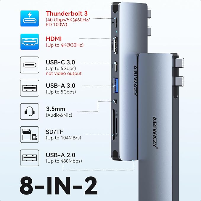 USB C Adapter HDMI Multiport Hub for MacBook Pro/Air M1-M3 13-16 2018-2024: 3 USB A 3.0 SD TF Card Reader Audio