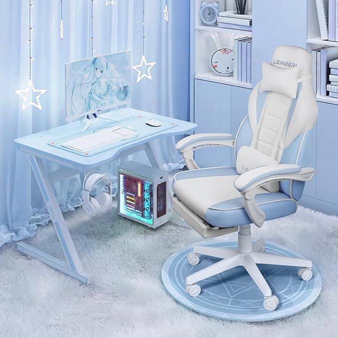 LEMBERI Gaming Chairs for AdultsErgonomic Video Game Chairs with footrestBig and Tall Gaming Chair 400lb Weight Capacity Racing Style Gaming Computer Gamer Chair with Headrest and Lumbar Support