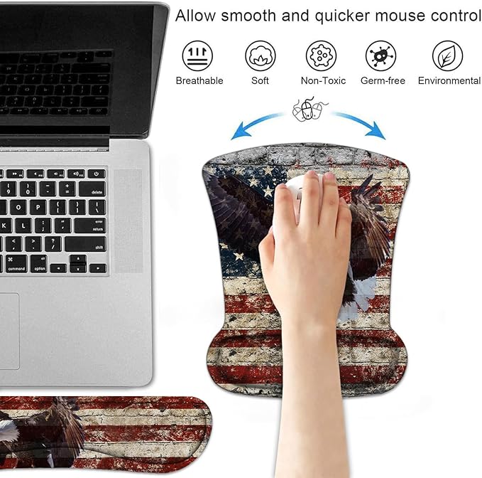 Keyboard Wrist Rest and Mouse Pad Wrist Support Set with Coasters Non-Slip PU Base Ergonomic Mousepad for Computer Laptop Home Office Easy Typing &amp Pain Relief Military Wall Graffiti USA Flag Ea